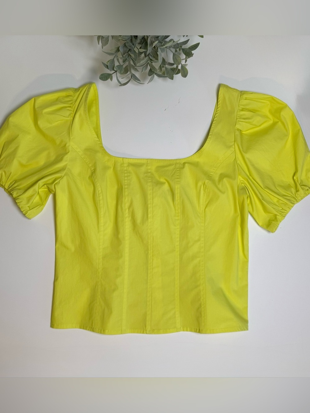 J. Crew Lemon Sorbet Puff-Sleeve Squareneck Neon Blouse in Cotton Poplin Siz 10